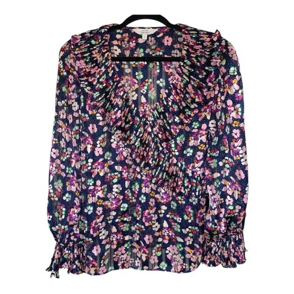 Pairs Etelier Navy Floral Ruffle Blouse